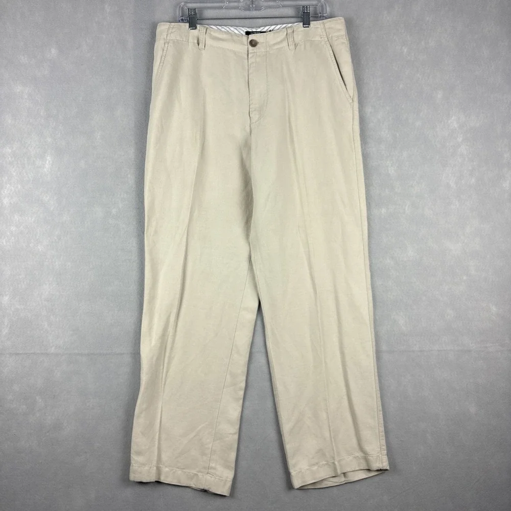 J.Crew Irish Linen Pants Men’s 34x30 Beige Straight Leg Old Money Loose Vintage